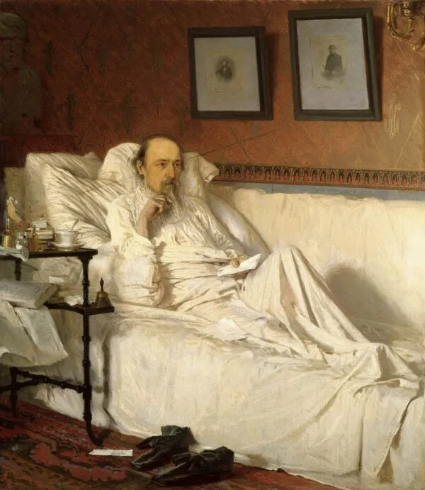 N. A. Nekrasov in the Period of "The Last Songs" (1877) by Ivan Kramskoi — original painting reproduced as a hand-painted oil on canvas