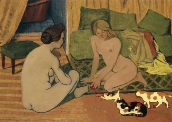 Naked Women and Cats (1897) by Félix Vallotton — original painting reproduced as a hand-painted oil on canvas