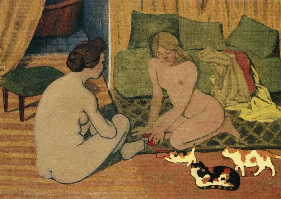 Naked Women and Cats (1897) by Félix Vallotton — original painting reproduced as a hand-painted oil on canvas