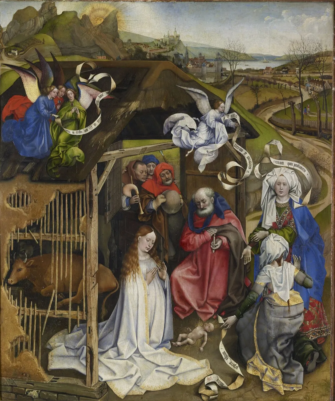 Nativity (1430) by Robert Campin — original painting reproduced as a hand-painted oil on canvas