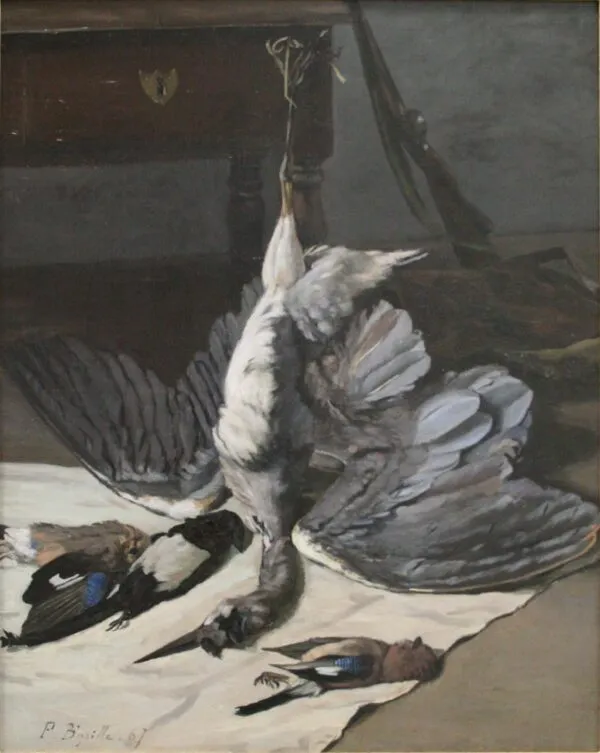 Nature morte au héron (1867) by Frédéric Bazille — original painting reproduced as a hand-painted oil on canvas