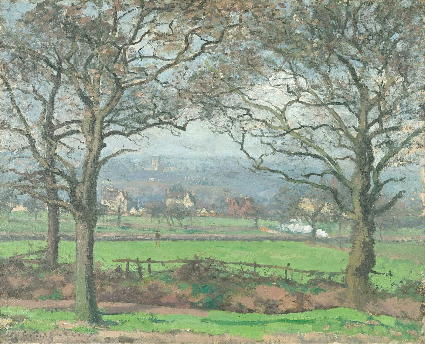 Near Sydenham Hill (1871) by Camille Pissarro — original painting reproduced as a hand-painted oil on canvas