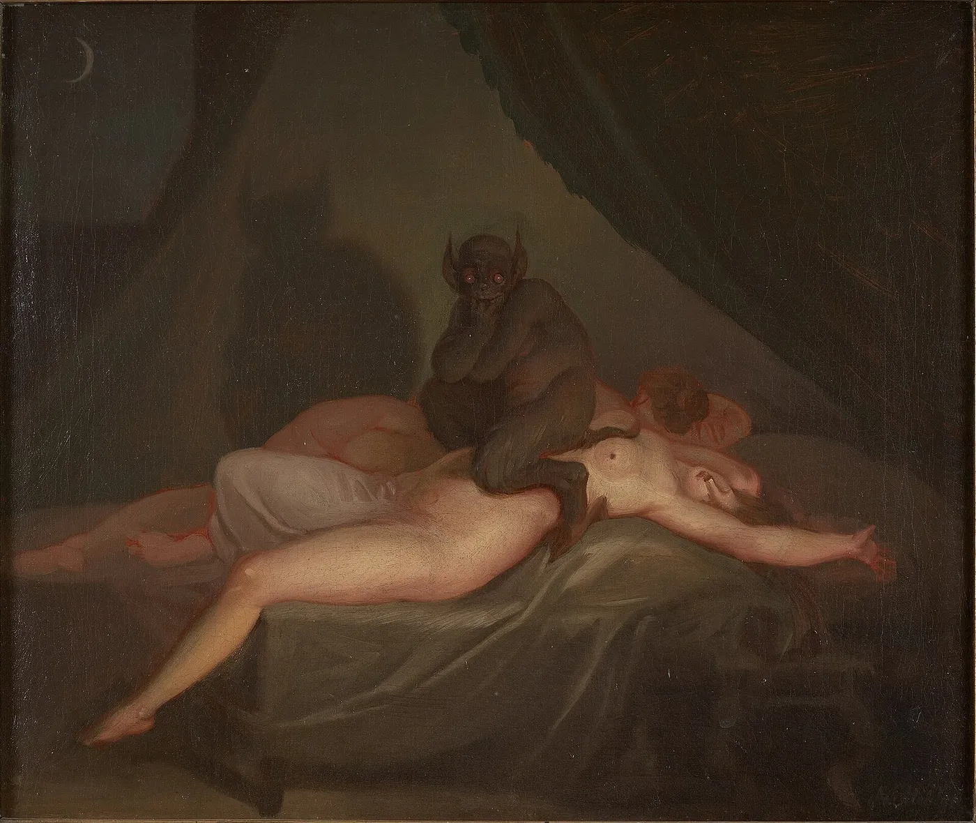Nightmare (1800) by Nicolai Abildgaard — original painting reproduced as a hand-painted oil on canvas