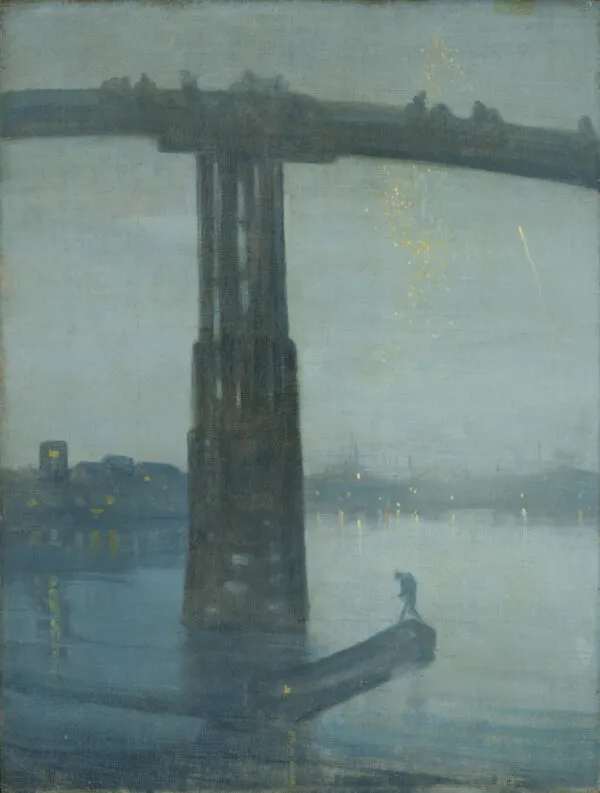 Nocturne: Blue and Gold – Old Battersea Bridge (1872) by James McNeill Whistler — original painting reproduced as a hand-painted oil on canvas