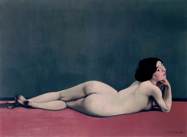 Nu allongé sur un tapis rouge (1909) by Félix Vallotton — original painting reproduced as a hand-painted oil on canvas