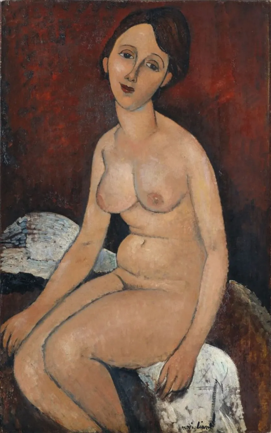 Nu assis (1917) by Amedeo Modigliani — original painting reproduced as a hand-painted oil on canvas