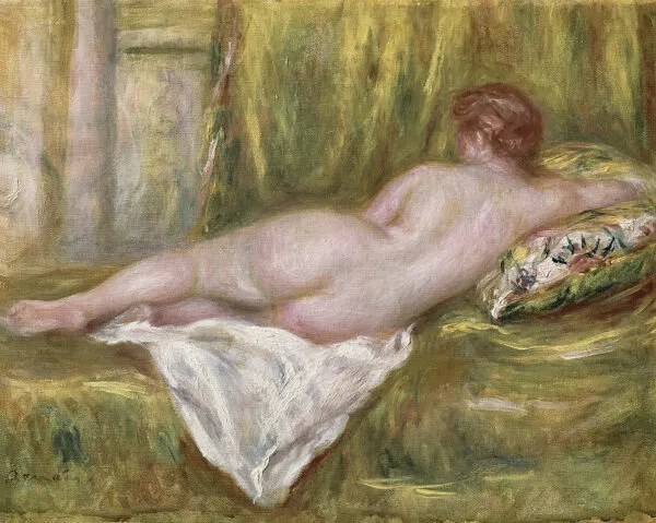 Nu couché, vu de dos (1909) by Pierre-Auguste Renoir — original painting reproduced as a hand-painted oil on canvas