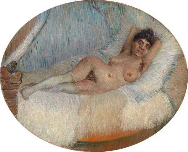 Nude Woman on a Bed (1887) by Vincent van Gogh — original painting reproduced as a hand-painted oil on canvas
