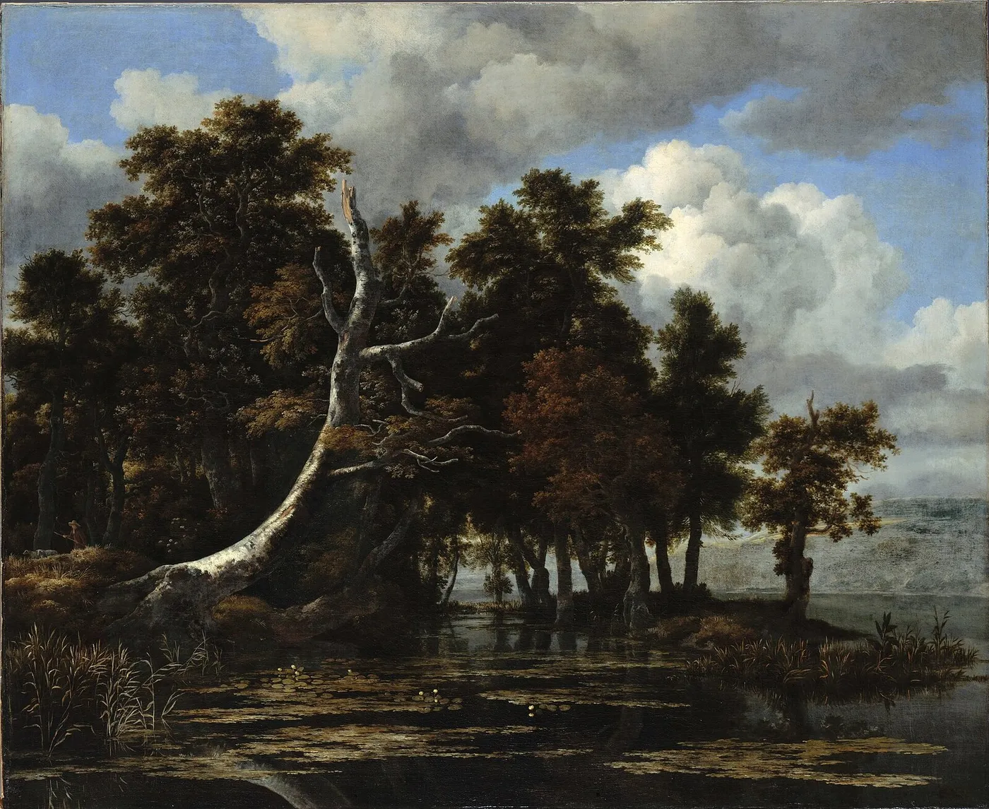 Oaks at a lake with Water Lilies (1650) by Jacob van Ruisdael — original painting reproduced as a hand-painted oil on canvas