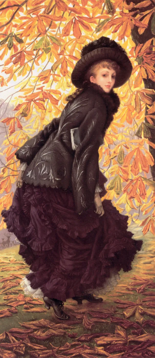 October (1877) by James Tissot — original painting reproduced as a hand-painted oil on canvas