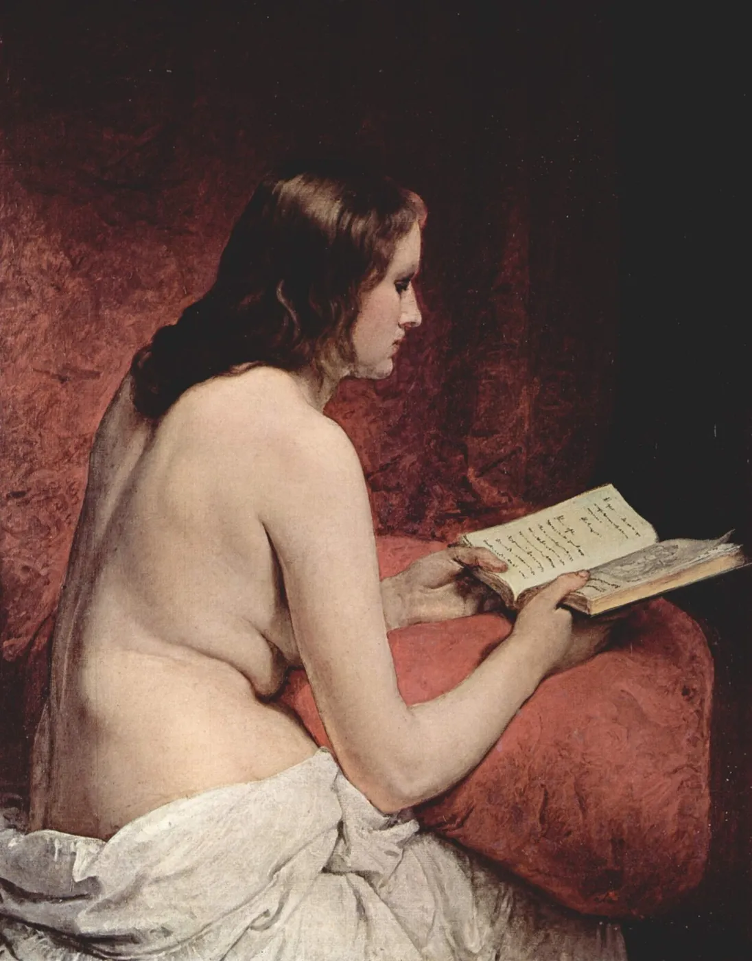 Odalisque reading (1866) by Francesco Hayez — original painting reproduced as a hand-painted oil on canvas