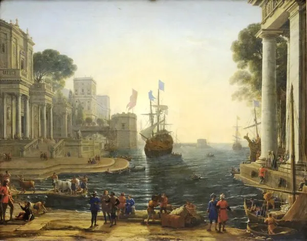 Odysseus returns Chryseis to Her Father (1644) by Claude Lorrain — original painting reproduced as a hand-painted oil on canvas