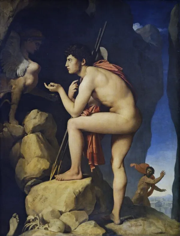 Oedipus and the Sphinx (1808) by Jean-Auguste-Dominique Ingres — original painting reproduced as a hand-painted oil on canvas