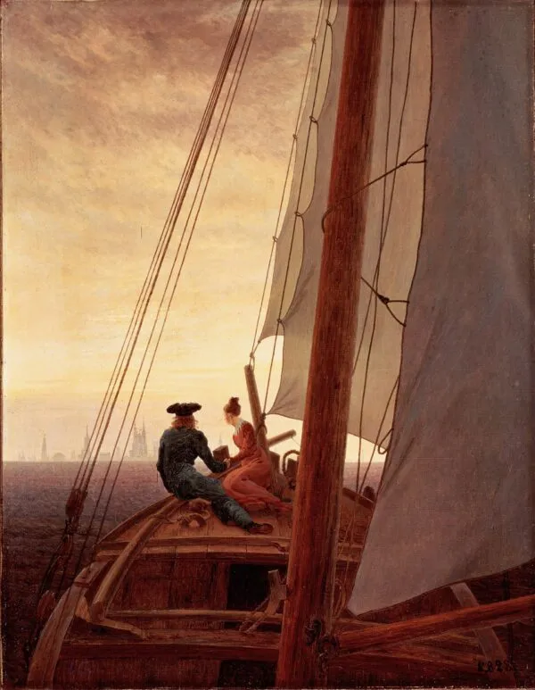 On a Sailing Ship (1818) by Caspar David Friedrich — original painting reproduced as a hand-painted oil on canvas