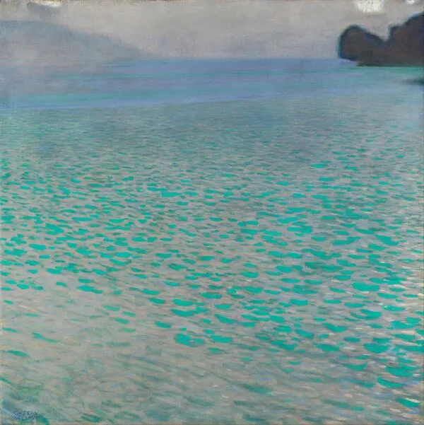 On Lake Attersee (1900) by Gustav Klimt — original painting reproduced as a hand-painted oil on canvas