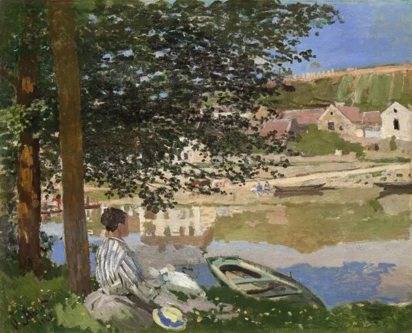 On the Banks of the Seine, Bennecourt (1868) by Claude Monet — original painting reproduced as a hand-painted oil on canvas