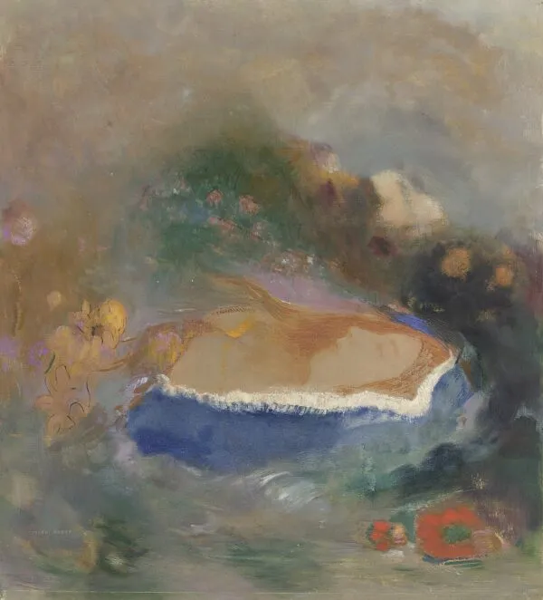 Ophelia with a Blue Wimple in the Water (1900) by Odilon Redon — original painting reproduced as a hand-painted oil on canvas