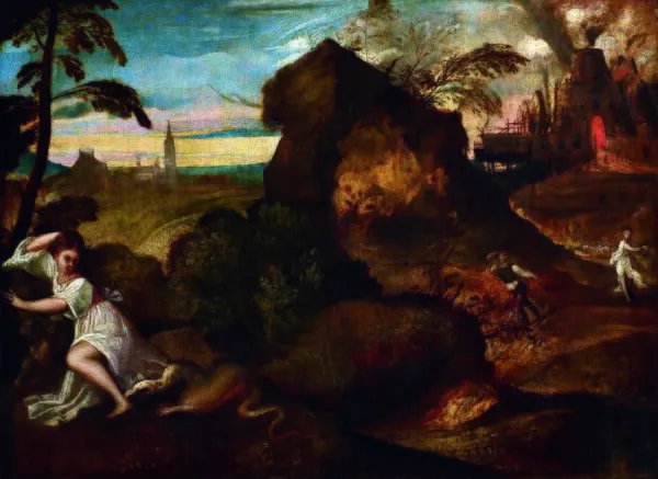 Orpheus and Eurydice (1509) by Titian — original painting reproduced as a hand-painted oil on canvas