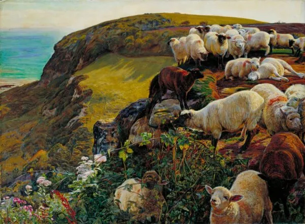 Our English Coasts (1852) by William Holman Hunt — original painting reproduced as a hand-painted oil on canvas