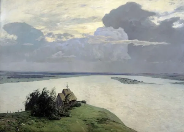 Over Eternal Quiet (1894) by Isaac Levitan — original painting reproduced as a hand-painted oil on canvas