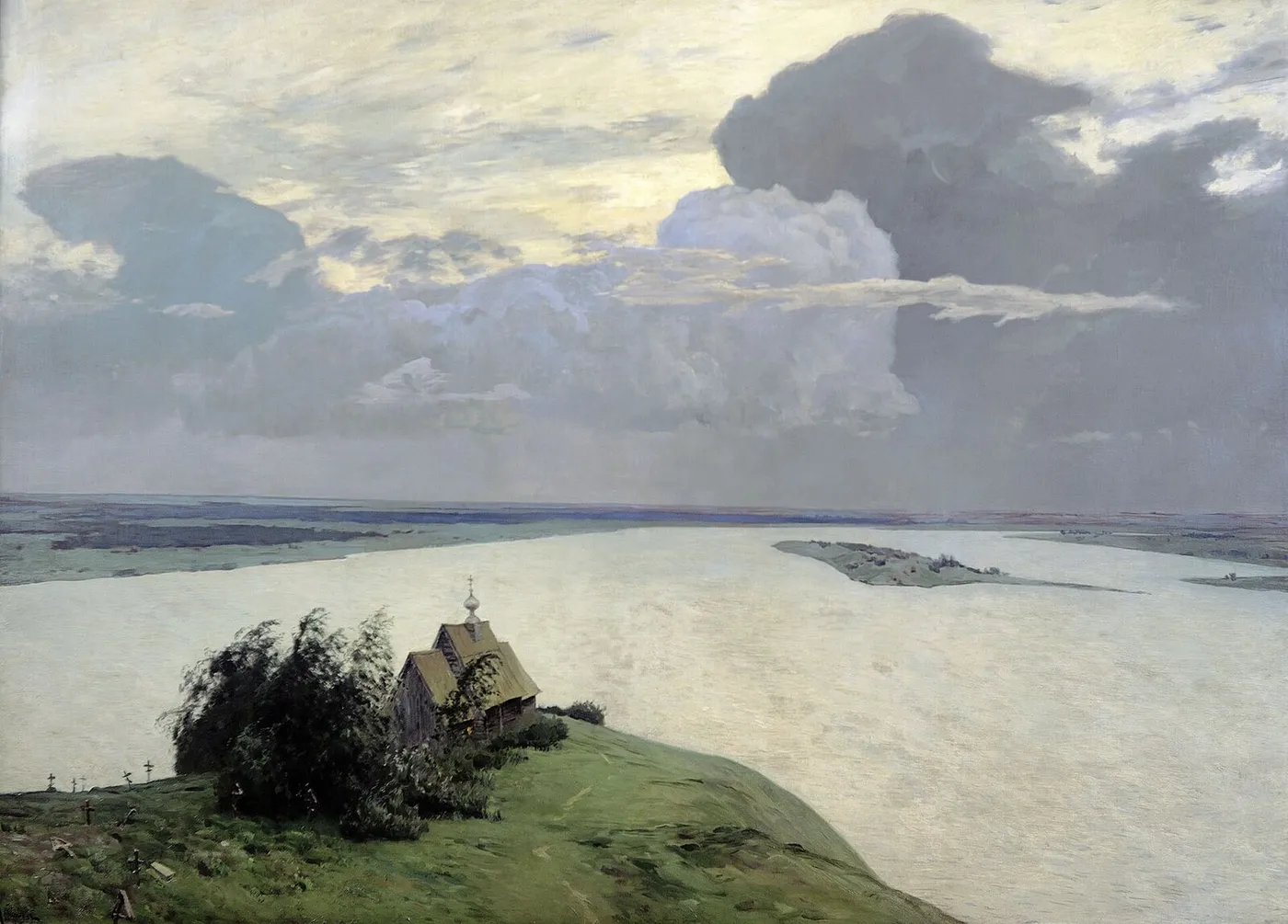 Over Eternal Quiet (1894) by Isaac Levitan — original painting reproduced as a hand-painted oil on canvas