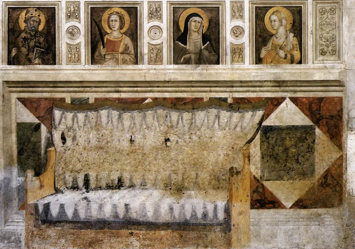 Painted architecture (1310) by Pietro Lorenzetti — original painting reproduced as a hand-painted oil on canvas