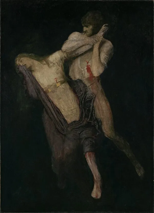 Paolo and Francesca (1893) by Arnold Böcklin — original painting reproduced as a hand-painted oil on canvas