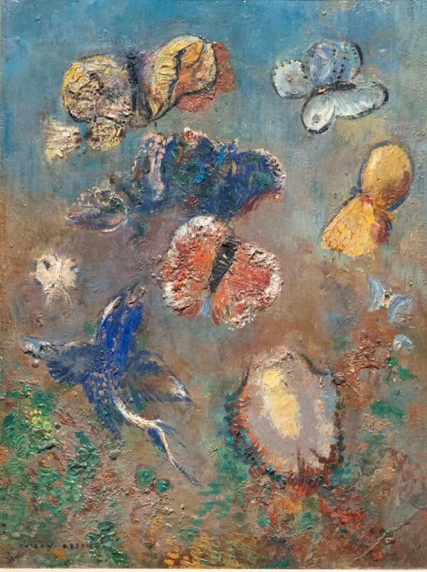 Papillons (1910) by Odilon Redon — original painting reproduced as a hand-painted oil on canvas