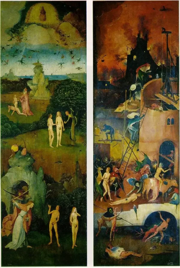 Paradise and Hell (1513) by Hieronymus Bosch — original painting reproduced as a hand-painted oil on canvas