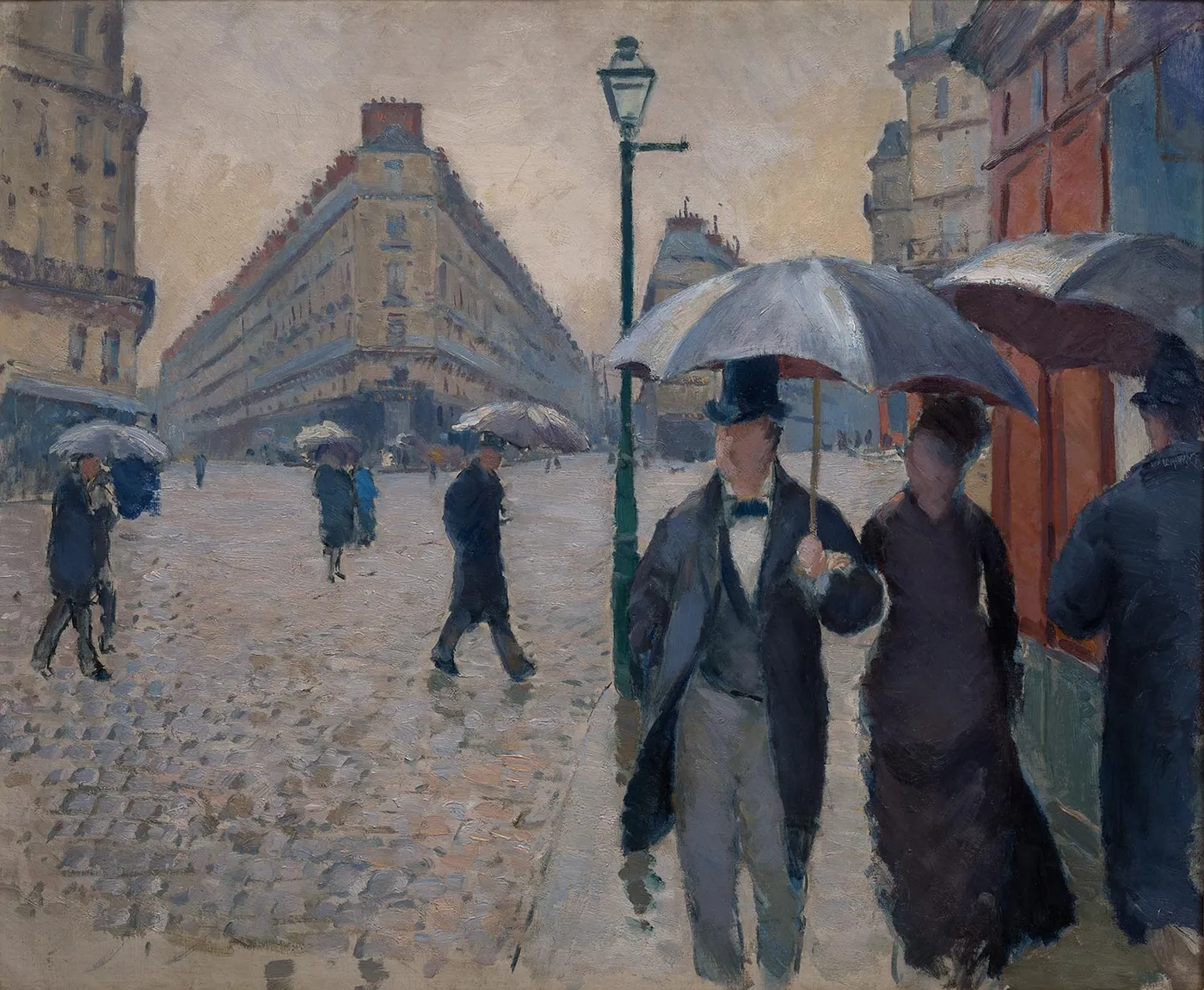 Paris Street. Raining (study) (1877) by Gustave Caillebotte — original painting reproduced as a hand-painted oil on canvas