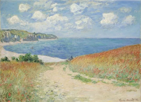 Path in the Wheat at Pourville (1882) by Claude Monet — original painting reproduced as a hand-painted oil on canvas
