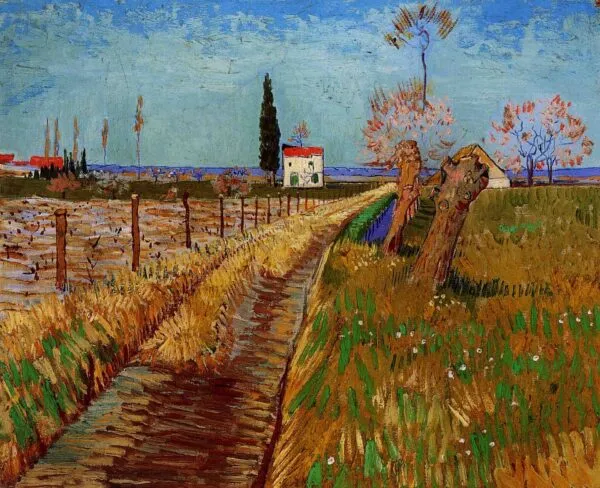 Path Through a Field with Willows (1888) by Vincent van Gogh — original painting reproduced as a hand-painted oil on canvas