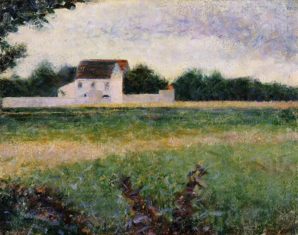 Paysage d'Ile de France (1881) by Georges Seurat — original painting reproduced as a hand-painted oil on canvas