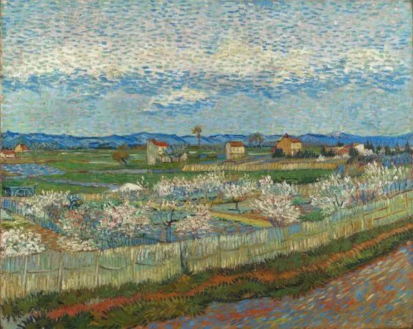 Peach Trees in Blossom (1889) by Vincent van Gogh — original painting reproduced as a hand-painted oil on canvas