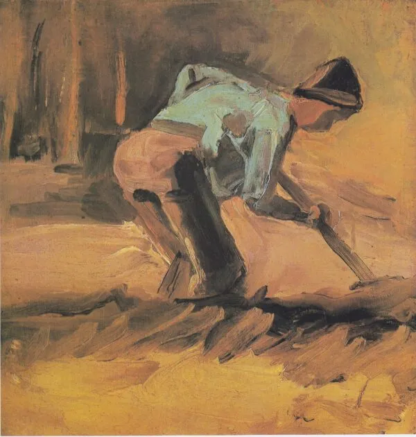 Peasant digging (1882) by Vincent van Gogh — original painting reproduced as a hand-painted oil on canvas