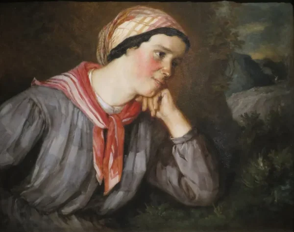 Peasant Girl with a Scarf (1849) by Gustave Courbet — original painting reproduced as a hand-painted oil on canvas