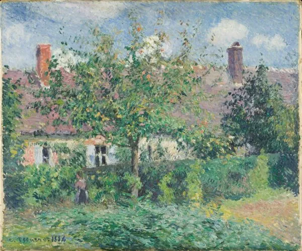 Peasant House at Éragny (1884) by Camille Pissarro — original painting reproduced as a hand-painted oil on canvas