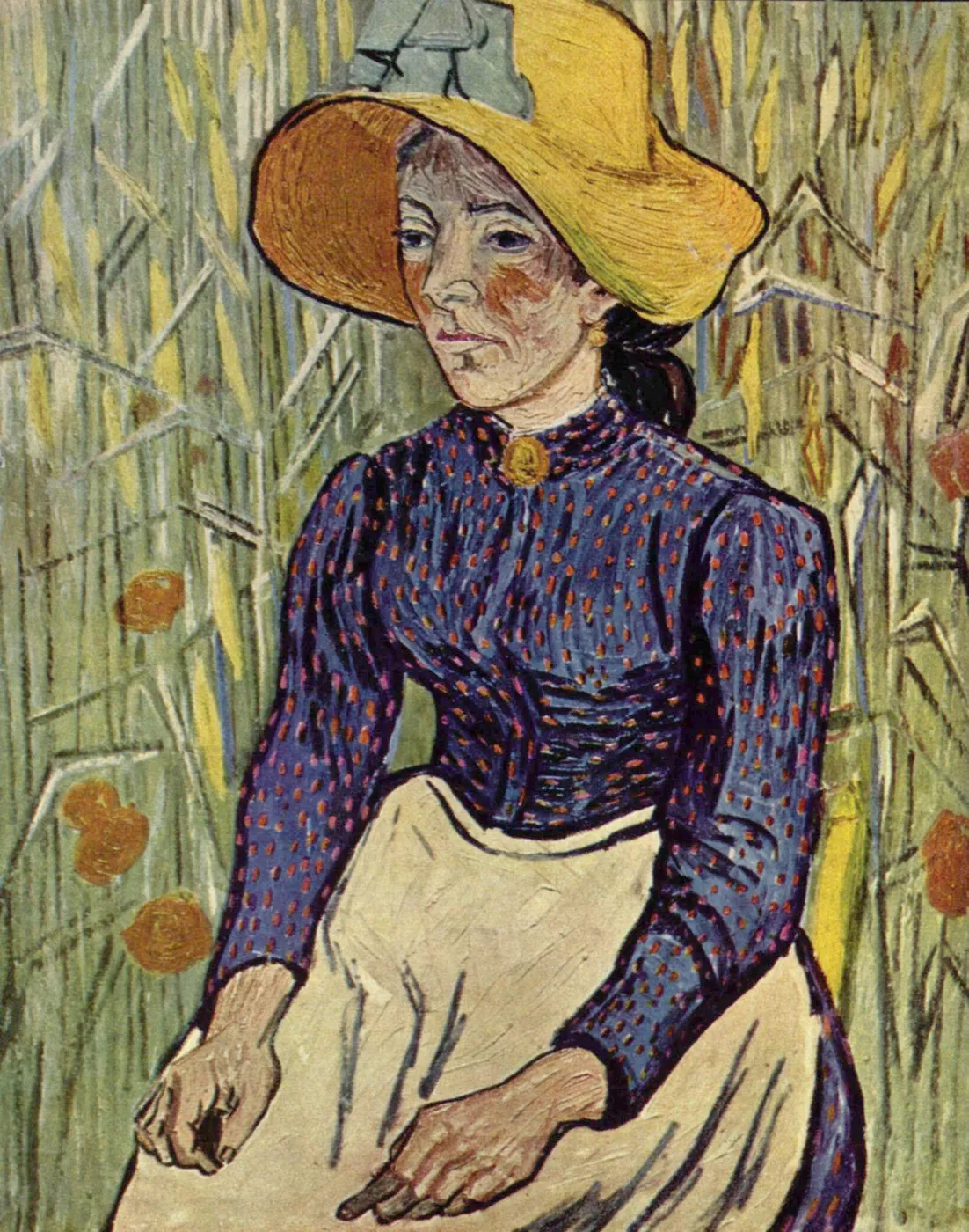Peasant Woman Against a Background of Wheat (1890) by Vincent van Gogh — original painting reproduced as a hand-painted oil on canvas