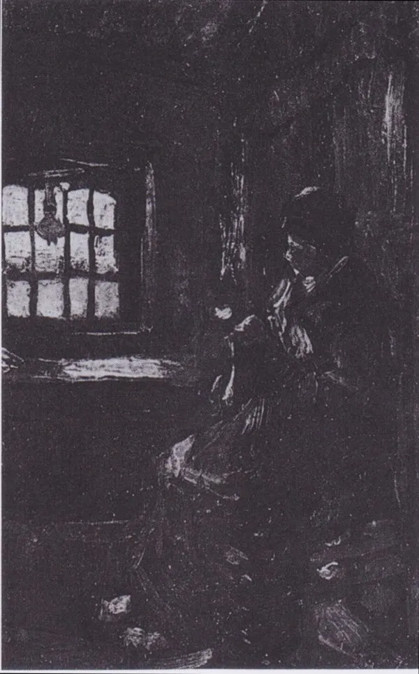 Peasant Woman Darning Stockings (1885) by Vincent van Gogh — original painting reproduced as a hand-painted oil on canvas
