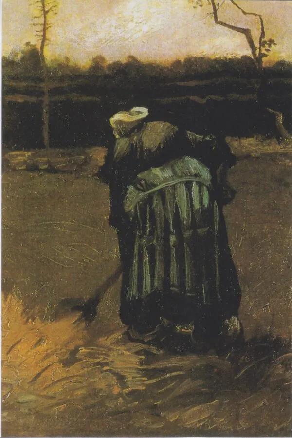 Peasant Woman Digging (1885) by Vincent van Gogh — original painting reproduced as a hand-painted oil on canvas