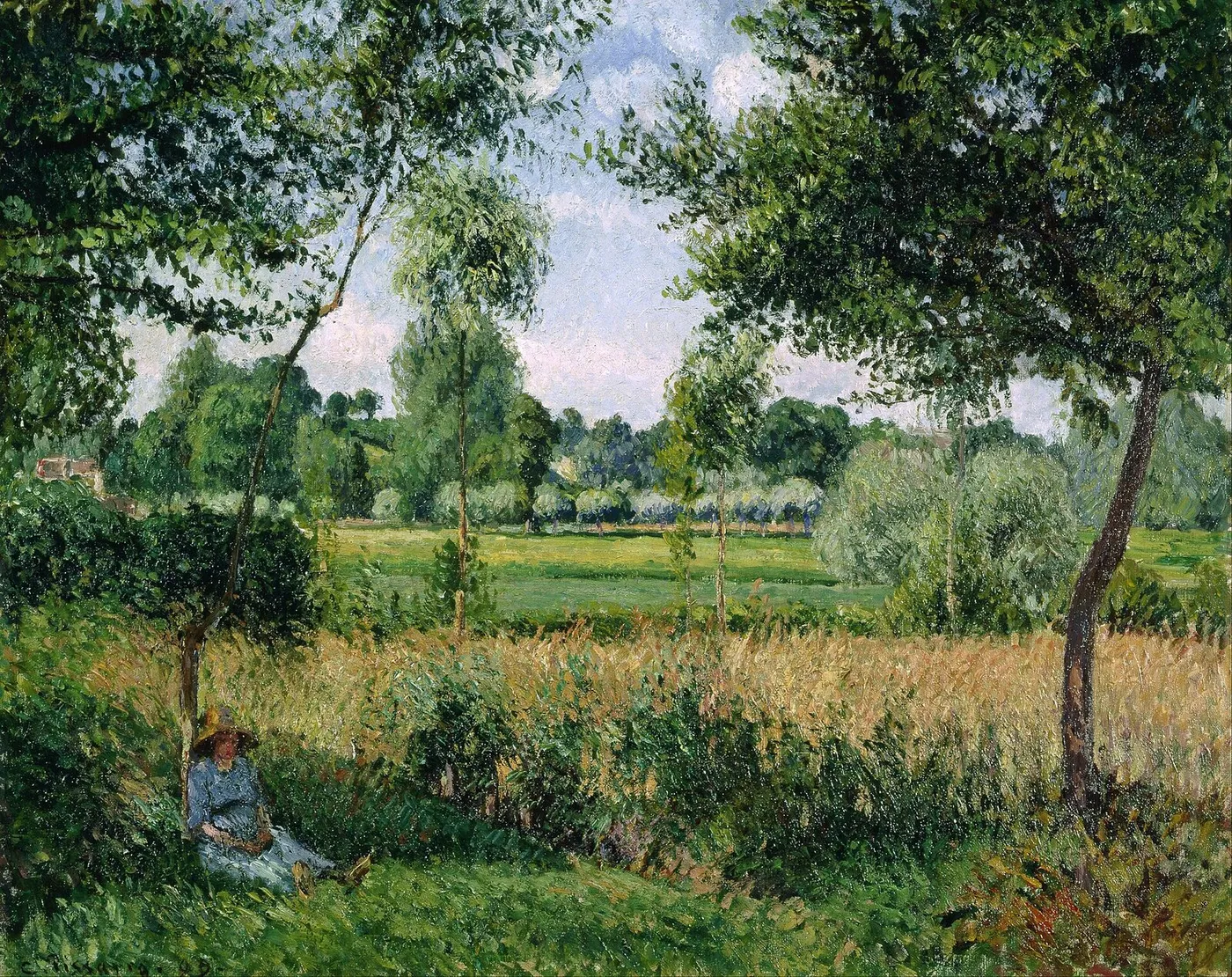 Peasant Woman Resting at the Foot of a Tree, Effect of Sunshine, Éragny — Camille Pissarro