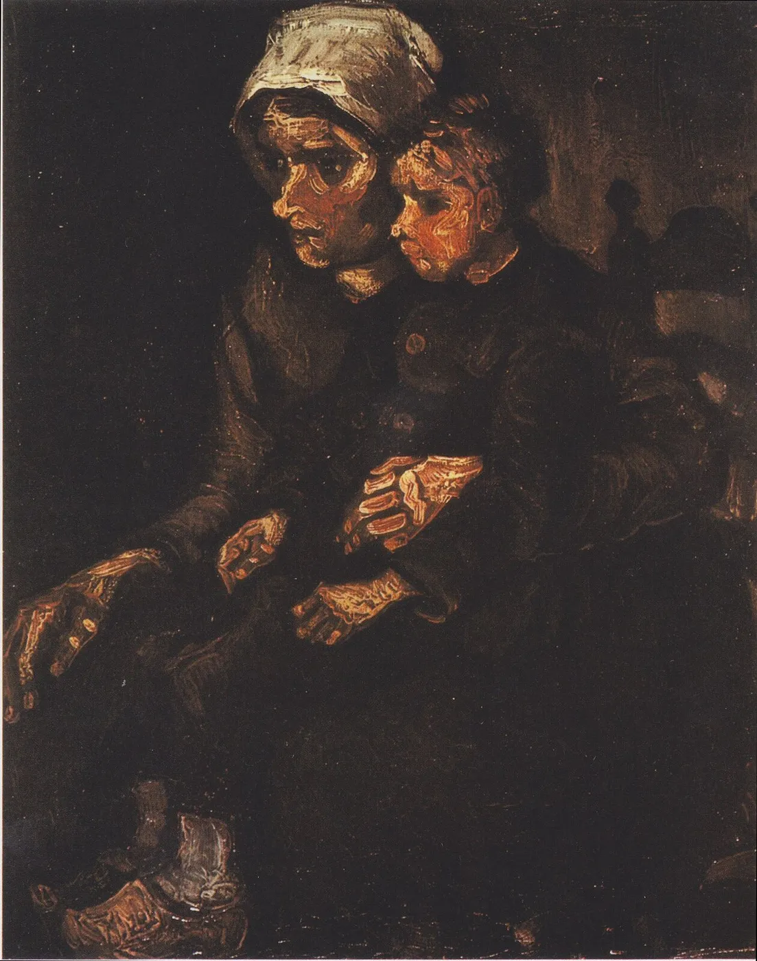 Peasant Woman with Child on Her Lap (1885) by Vincent van Gogh — original painting reproduced as a hand-painted oil on canvas