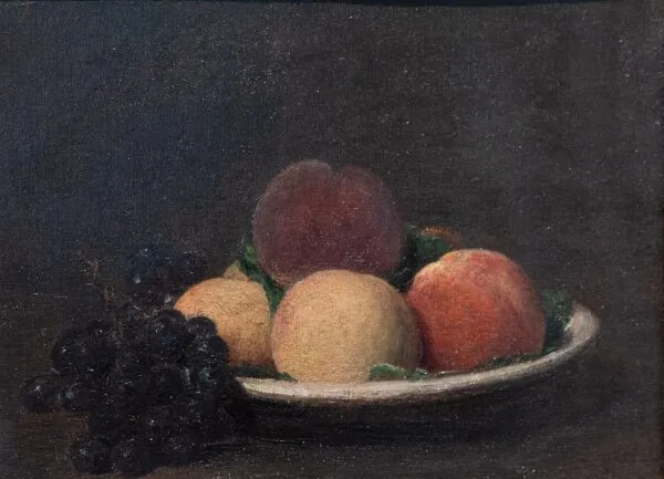 Pêches et raisins noirs (1890) by Henri Fantin-Latour — original painting reproduced as a hand-painted oil on canvas