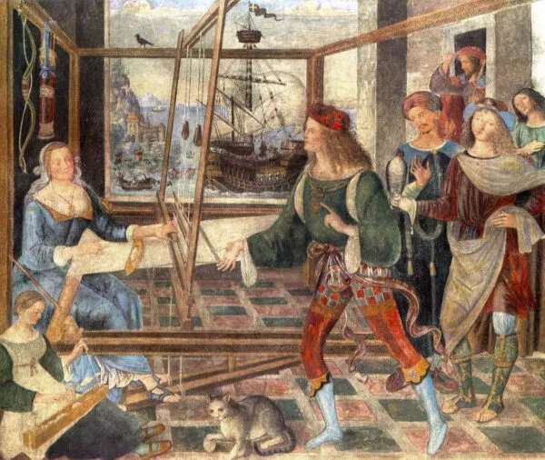 Penelope with the Suitors (1508) by Pinturicchio — original painting reproduced as a hand-painted oil on canvas