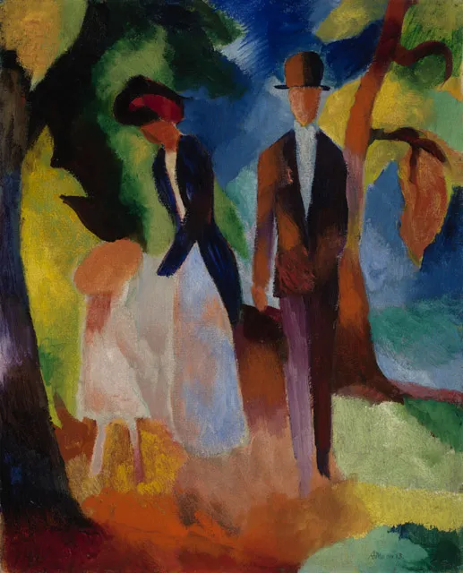 People by a Blue Lake (1913) by August Macke — original painting reproduced as a hand-painted oil on canvas