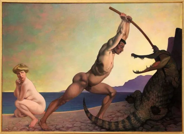 Persée tuant le dragon (1910) by Félix Vallotton — original painting reproduced as a hand-painted oil on canvas