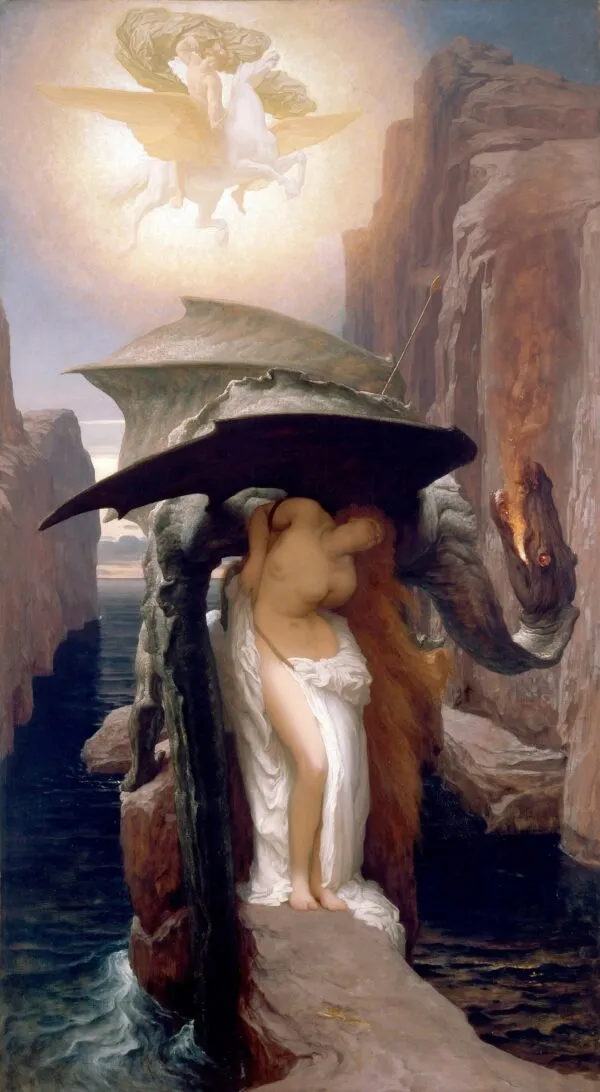 Perseus and Andromeda (1891) by Frederic Leighton — original painting reproduced as a hand-painted oil on canvas