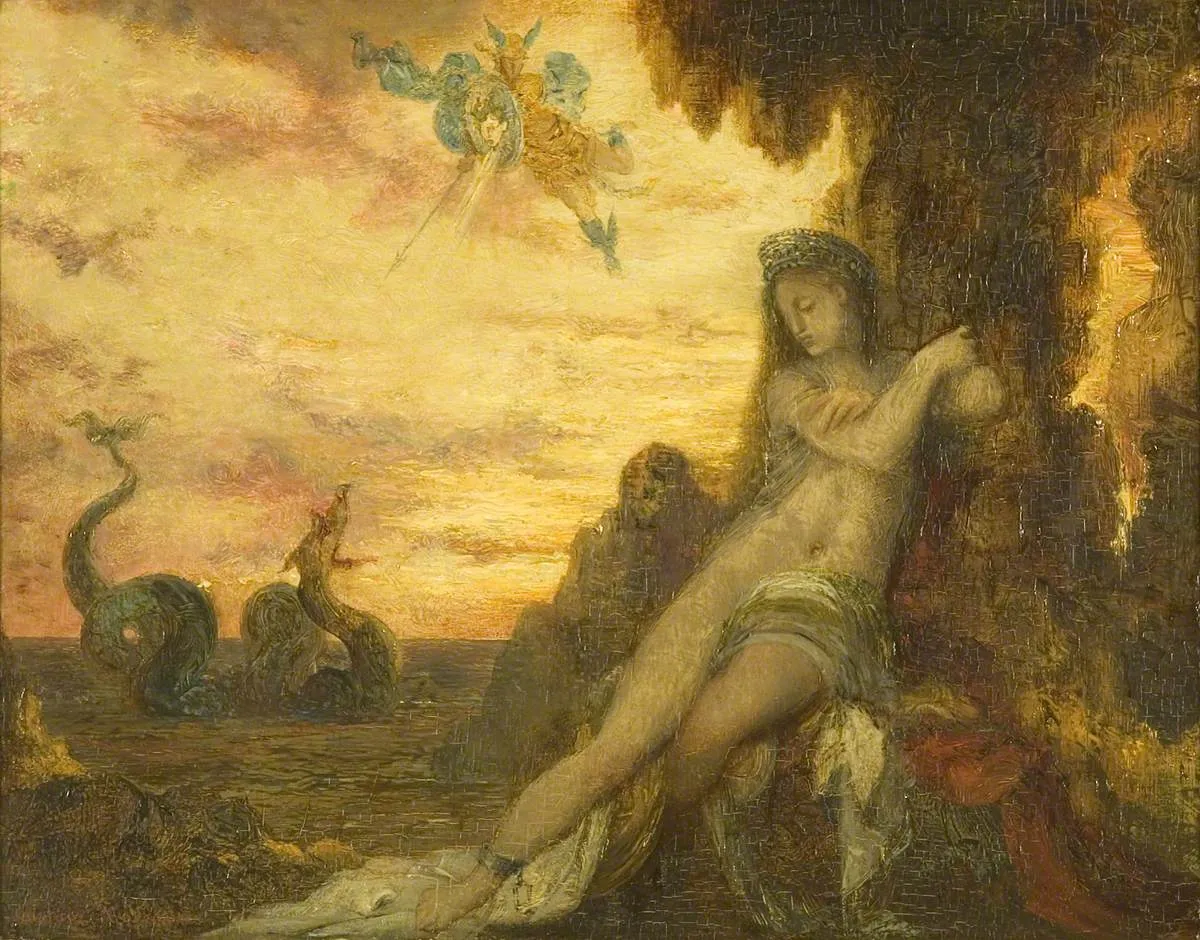 Perseus and Andromeda (1870) by Gustave Moreau — original painting reproduced as a hand-painted oil on canvas