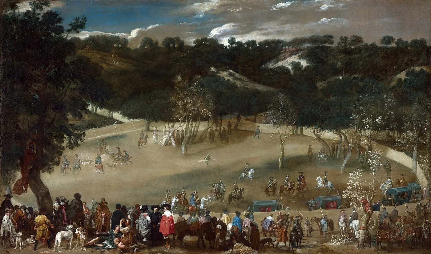 Philip IV hunting Wild Boar (La Tela Real) (1635) by Diego Velázquez — original painting reproduced as a hand-painted oil on canvas
