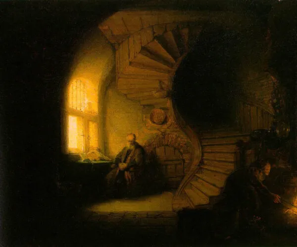 Philosopher in Meditation (1632) by Rembrandt — original painting reproduced as a hand-painted oil on canvas